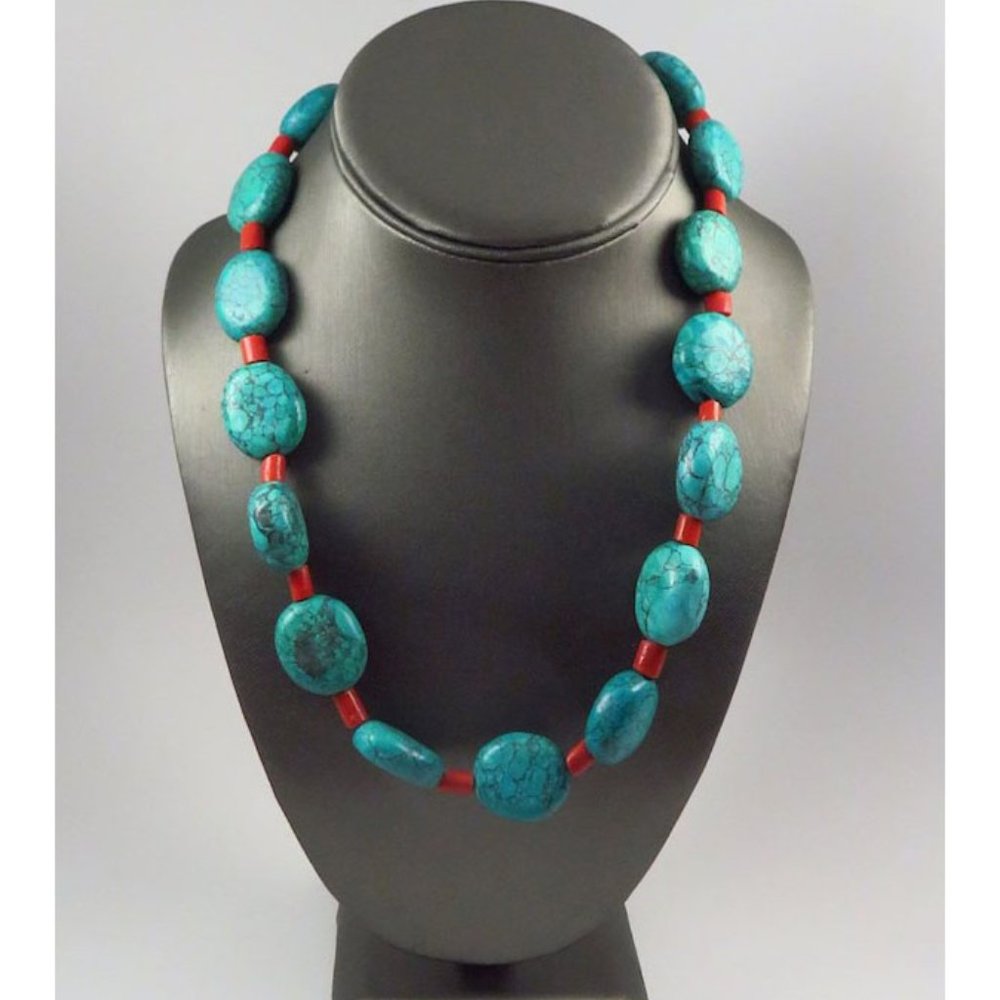 Necklace Compressed Turquoise Faux Coral Bead 20"L